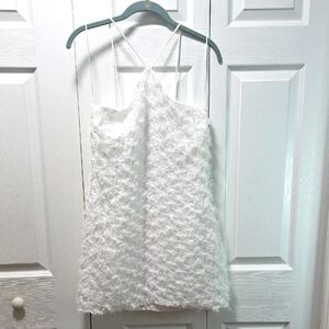 White Feather Sparkle Halter Neck Mini Dress